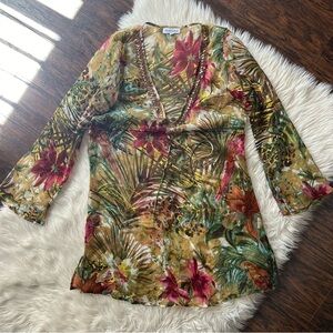 Rhona Sutton Sheer Embellished Tropical Coverup Tunic